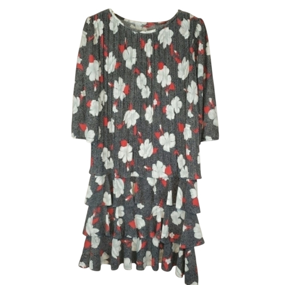 Vintage 80s 90s Womens Grannycore Floral Tiered Midi Dress Plus Size Feminine